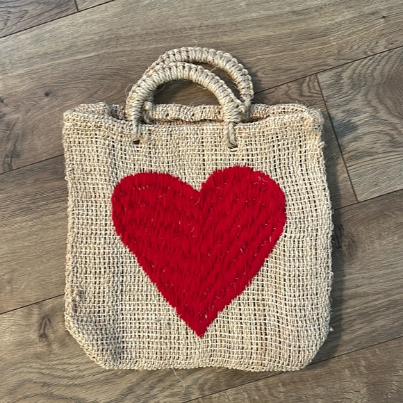 Handbags - Woven raffia bag with ❤️ embroidery